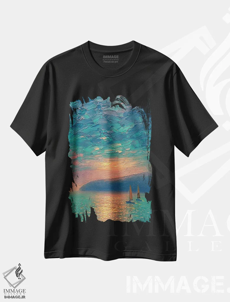 تیشرت مشکی طرح دار منظرهٔ دریا VIII، هنر فاخر معاصر اثر دمیتری اولین | immage.ir