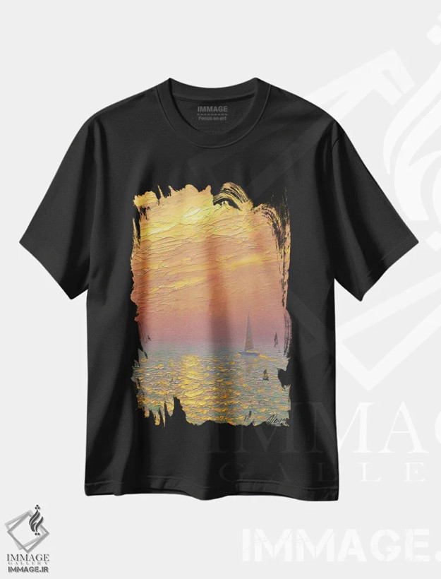 تیشرت مشکی طرح دار منظرهٔ دریا XI، هنر فاخر معاصر اثر دمیتری اولین | فروشگاه ایماژ