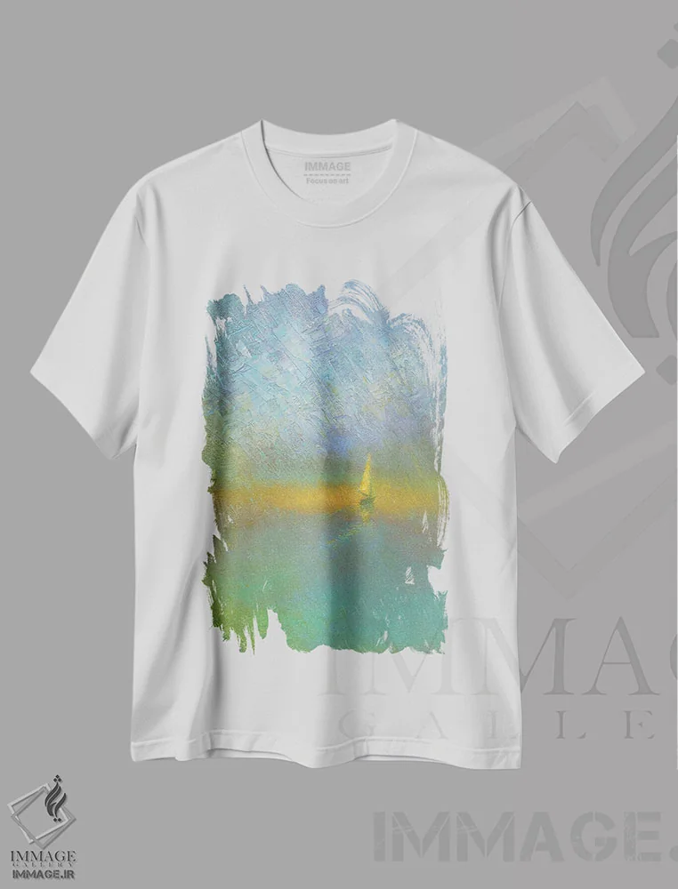 تیشرت سفید طرح دار باران ساحلی، هنر فاخر معاصر اثر دمیتری اولین | immage.ir