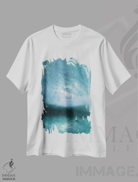 تیشرت سفید طرح دار جزیره مه آلود، هنر فاخر معاصر اثر دمیتری اولین | فروشگاه ایماژ