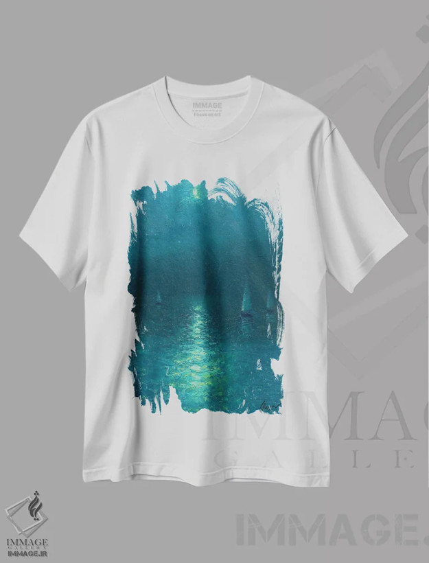 تیشرت سفید طرح دار رودخانهٔ ماه، هنر فاخر معاصر اثر دمیتری اولین | فروشگاه ایماژ