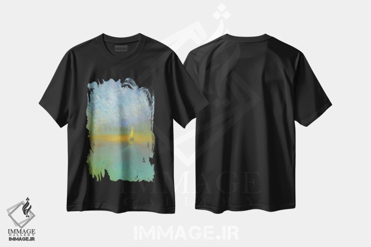 تیشرت مشکی طرح دار باران ساحلی، هنر فاخر معاصر اثر دمیتری اولین | فروشگاه ایماژ