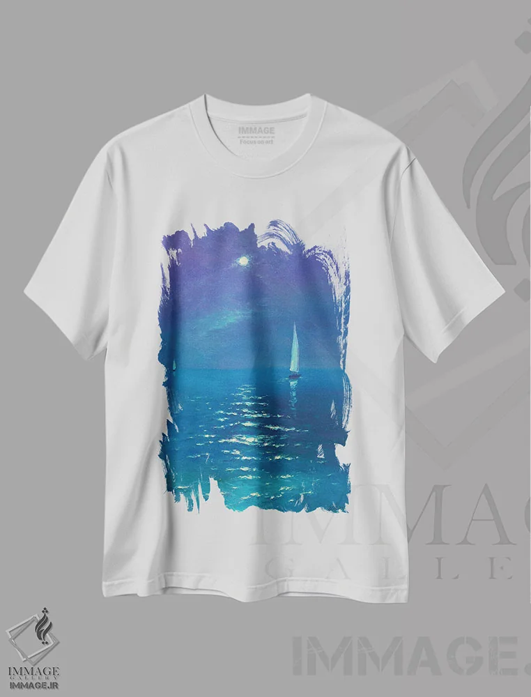 تیشرت سفید طرح دار شب مهتابی، هنر فاخر معاصر اثر دمیتری اولین | immage.ir