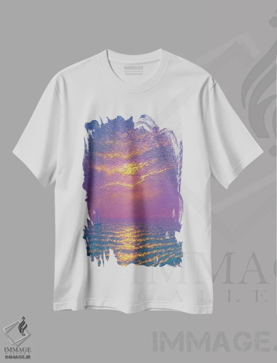 تیشرت سفید طرح دار منظرهٔ دریا 24، هنر فاخر معاصر اثر دمیتری اولین | immage.ir