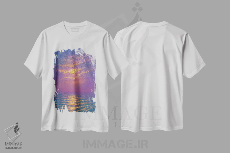 تیشرت سفید طرح دار منظرهٔ دریا 24، هنر فاخر معاصر اثر دمیتری اولین | immage.ir