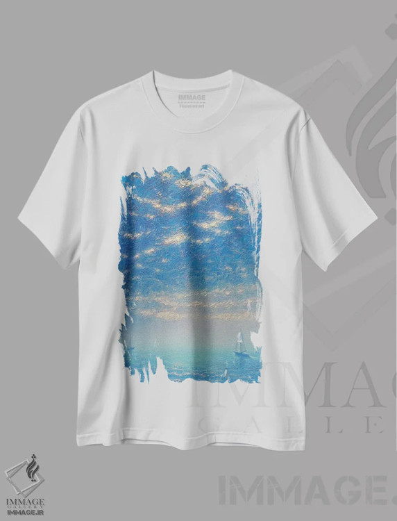 تیشرت سفید طرح دار دریای شبانگاهی III، هنر فاخر معاصر اثر دمیتری اولین | immage.ir