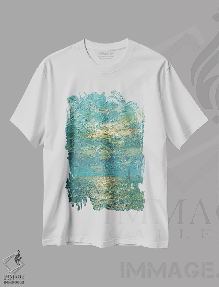 تیشرت سفید طرح دار دریا LXX، هنر فاخر معاصر اثر دمیتری اولین | فروشگاه ایماژ