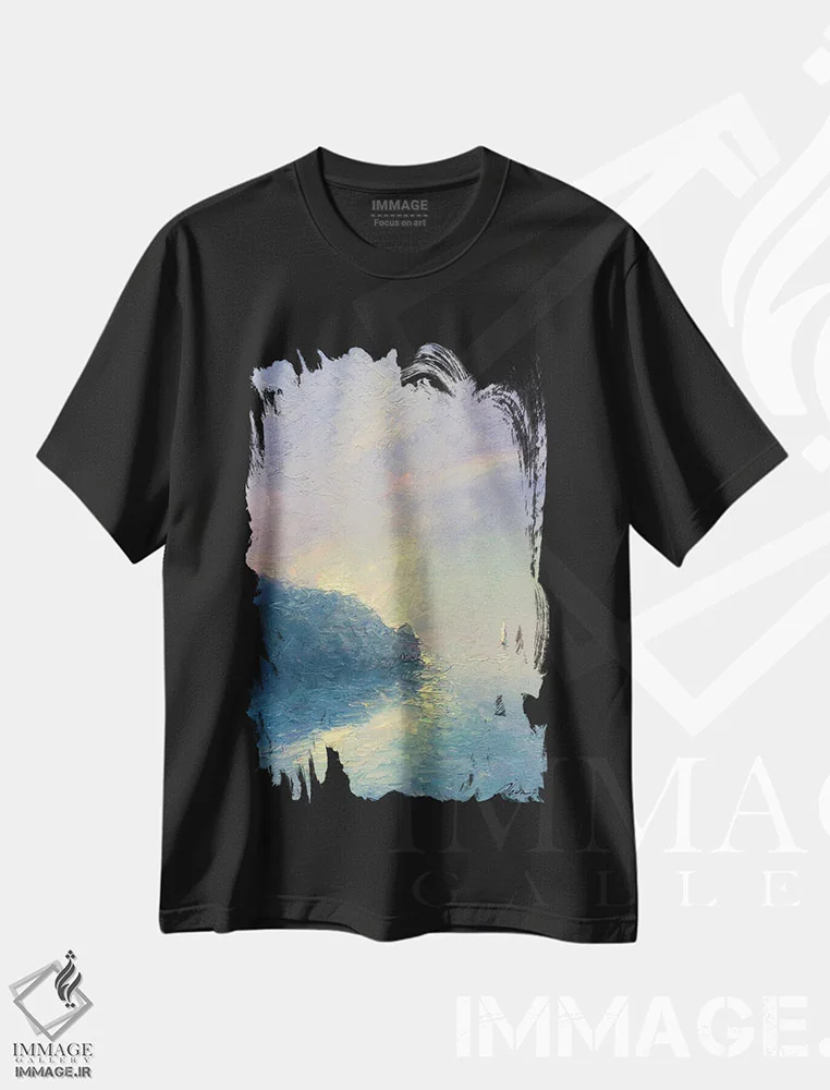 تیشرت مشکی طرح دار دریای رنگین کمانی، هنر فاخر معاصر اثر دمیتری اولین | فروشگاه ایماژ