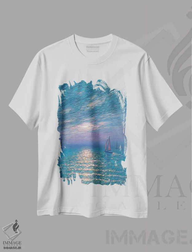 تیشرت سفید طرح دار دریای زمردین I، هنر فاخر معاصر اثر دمیتری اولین | فروشگاه ایماژ