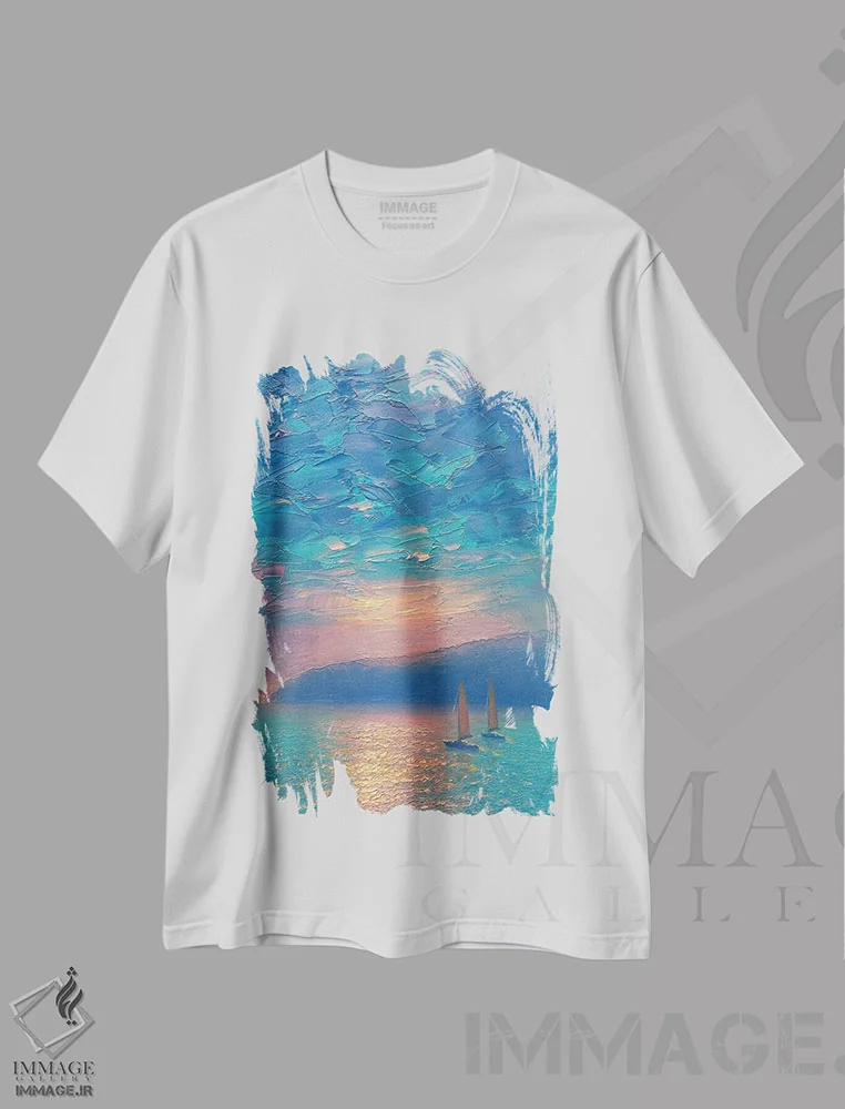 تیشرت سفید طرح دار منظرهٔ دریا XXXVIII، هنر فاخر معاصر اثر دمیتری اولین | immage.ir