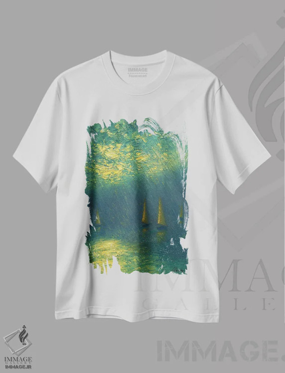 تیشرت سفید طرح دار رودخانه بارانی، هنر فاخر معاصر اثر دمیتری اولین | immage.ir