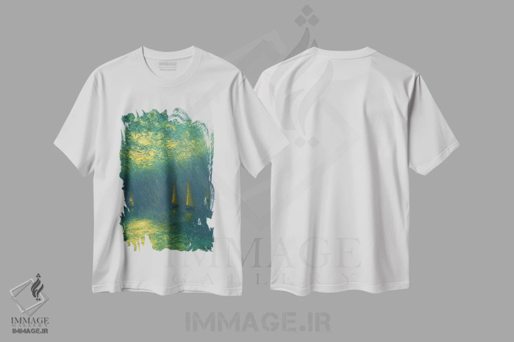 تیشرت سفید طرح دار رودخانه بارانی، هنر فاخر معاصر اثر دمیتری اولین | immage.ir