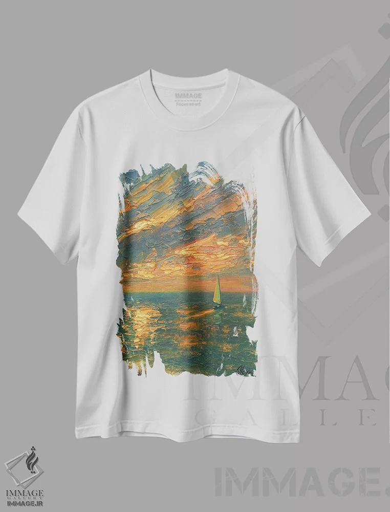 تیشرت سفید طرح دار دریا II، هنر فاخر معاصر اثر دمیتری اولین | immage.ir