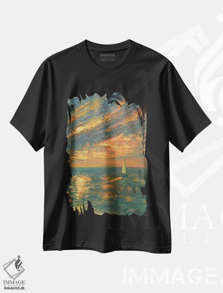 تیشرت مشکی طرح دار دریا II، هنر فاخر معاصر اثر دمیتری اولین | فروشگاه ایماژ