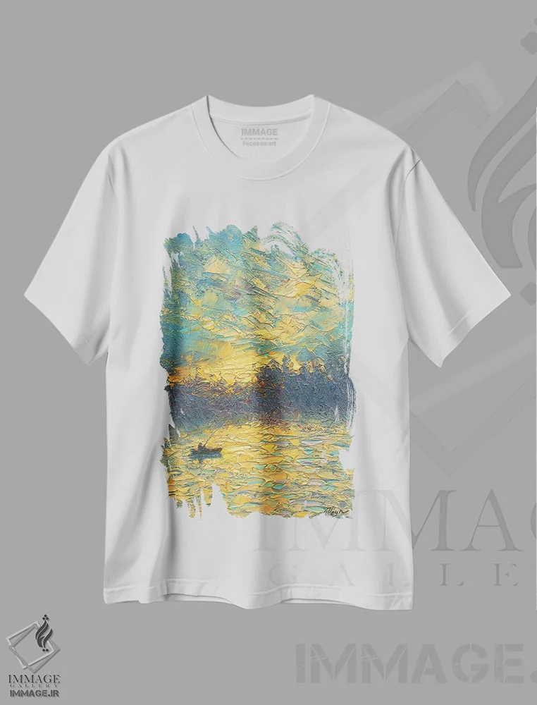 تیشرت سفید طرح دار غروب III، هنر فاخر معاصر اثر دمیتری اولین | immage.ir