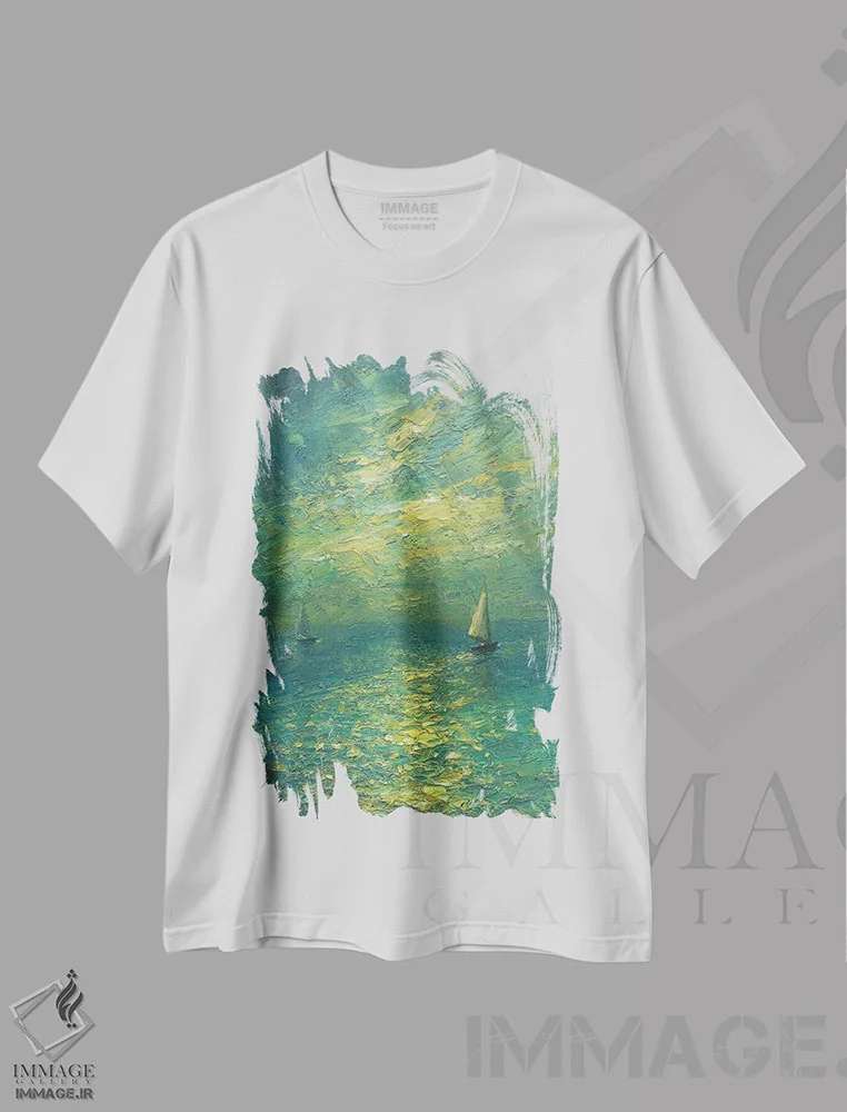 تیشرت سفید طرح دار دریا V، هنر فاخر معاصر اثر دمیتری اولین | فروشگاه ایماژ