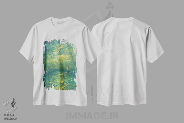 تیشرت سفید طرح دار دریا V، هنر فاخر معاصر اثر دمیتری اولین | فروشگاه ایماژ