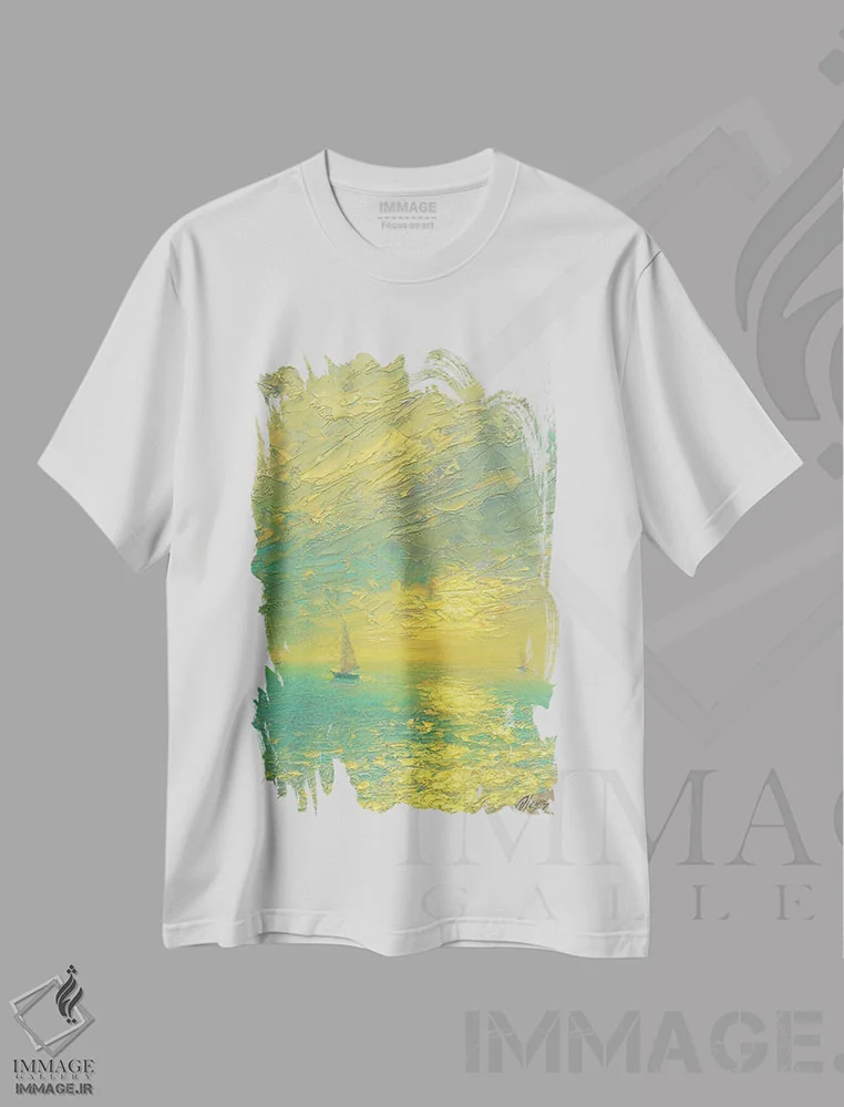 تیشرت سفید طرح دار دریا اول، هنر فاخر معاصر اثر دمیتری اولین | فروشگاه ایماژ
