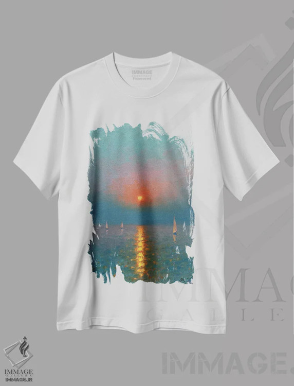 تیشرت سفید طرح دار غروب چهارم، هنر فاخر معاصر اثر دمیتری اولین | فروشگاه ایماژ