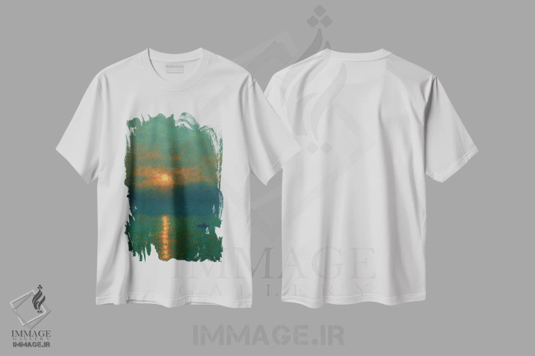 تیشرت سفید طرح دار غروب سوم، هنر فاخر معاصر اثر دمیتری اولین | immage.ir