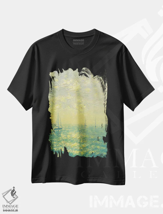 تیشرت مشکی طرح دار دریا نوزدهم، دکور ساحلی اثر دمیتری اولین | فروشگاه ایماژ