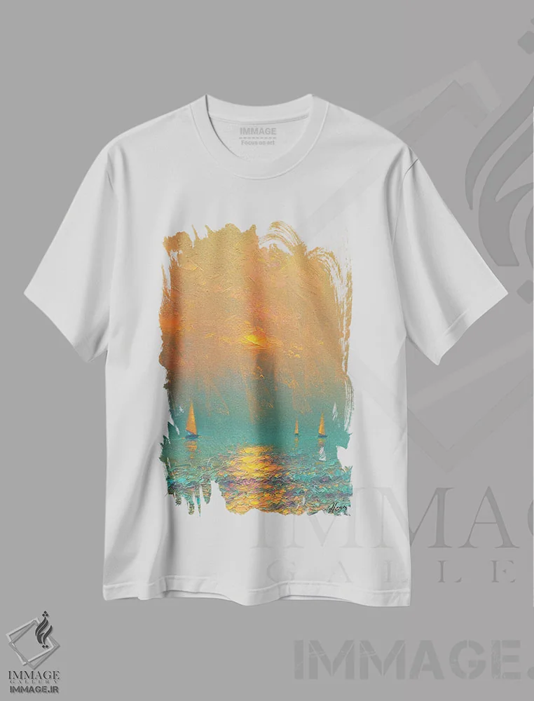 تیشرت سفید طرح دار دریا بیست و یکم، دکور ساحلی اثر دمیتری اولین | فروشگاه ایماژ