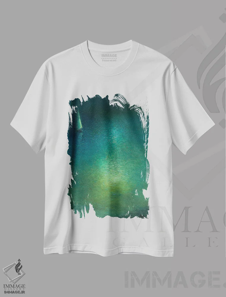 تیشرت سفید طرح دار شب ماهتابی دوم، دکور ساحلی اثر دمیتری اولین | فروشگاه ایماژ
