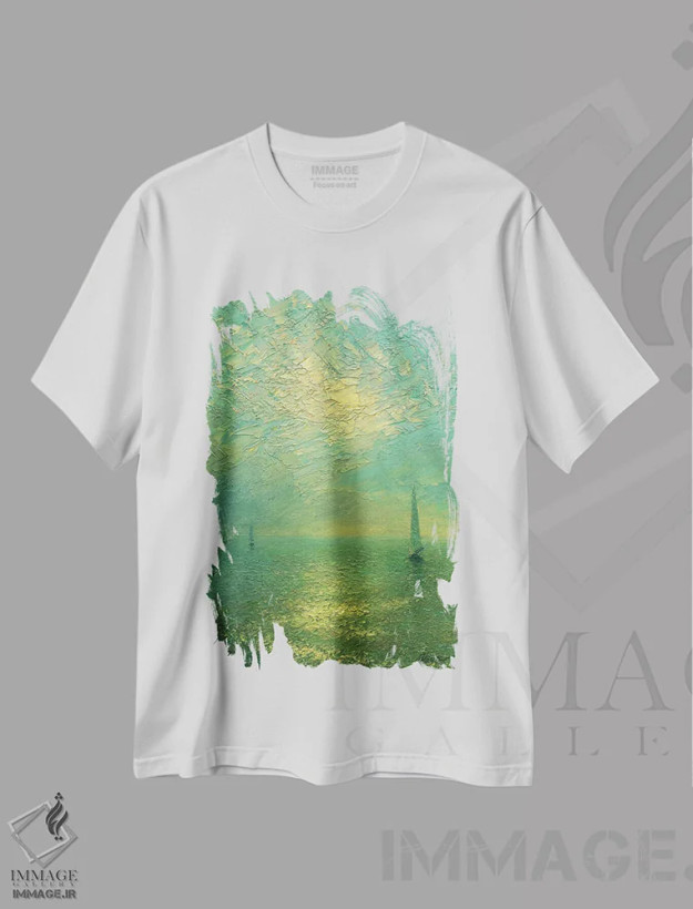 تیشرت سفید طرح دار دریای عصر دوم، هنر فاخر معاصر اثر دمیتری اولین | فروشگاه ایماژ