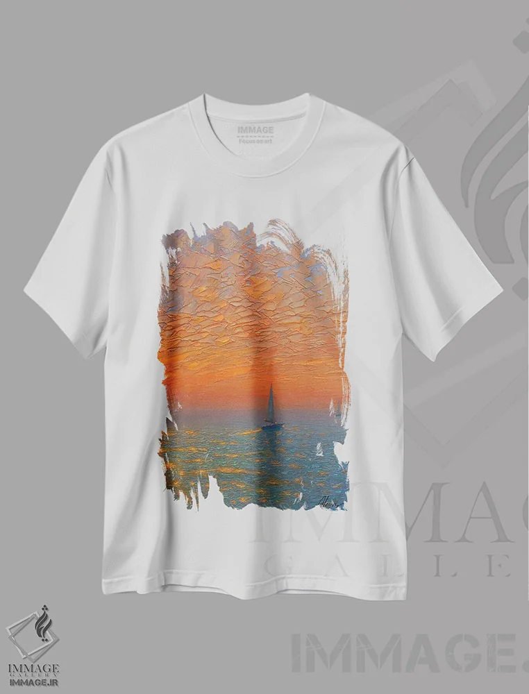 تیشرت سفید طرح دار دریا سی و چهارم، آبستره اثر دمیتری اولین | immage.ir