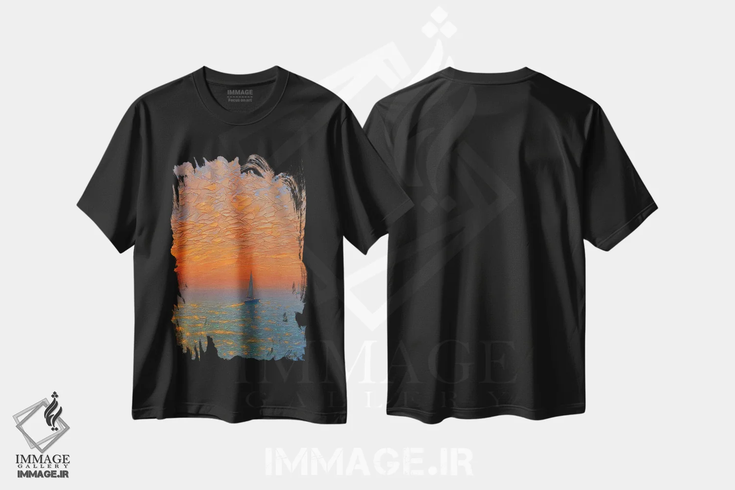 تیشرت مشکی طرح دار دریا سی و چهارم، آبستره اثر دمیتری اولین | فروشگاه ایماژ