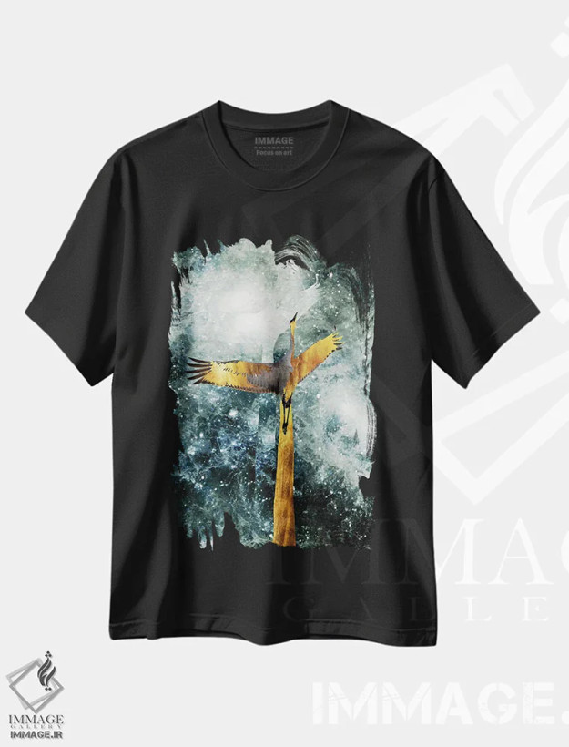 تیشرت مشکی طرح دار پرواز انفرادی، آبستره اثر دافنه هوراِو | فروشگاه ایماژ