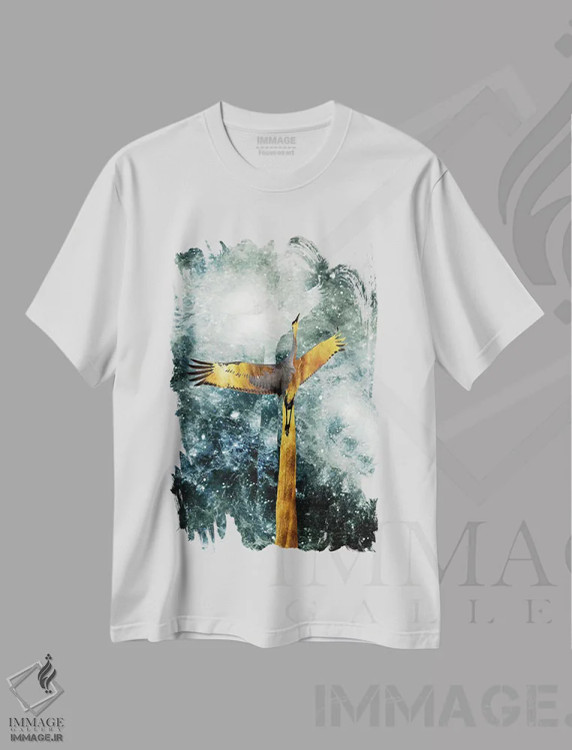 تیشرت سفید طرح دار پرواز انفرادی، آبستره اثر دافنه هوراِو | immage.ir