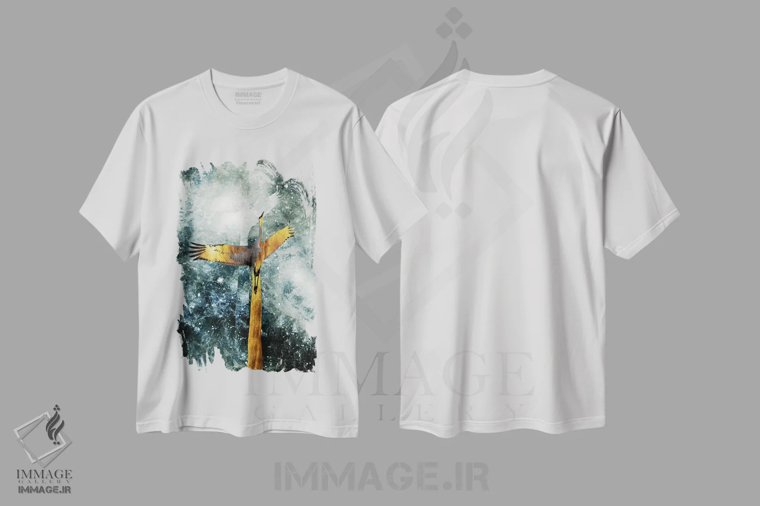 تیشرت سفید طرح دار پرواز انفرادی، آبستره اثر دافنه هوراِو | immage.ir