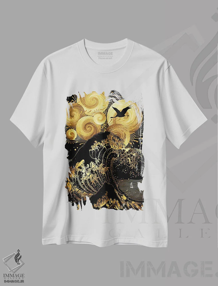 تیشرت سفید طرح دار شب پرستارهٔ موج دار، هنر دیجیتال اثر دافنه هوراِو | immage.ir