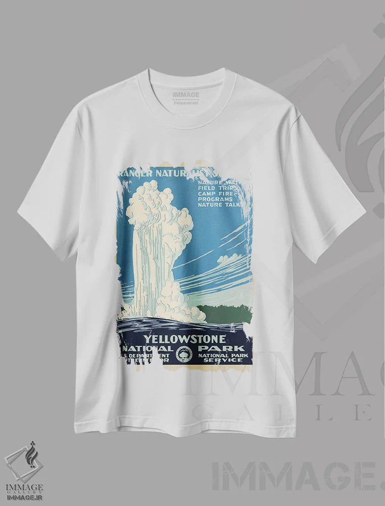 تیشرت سفید طرح دار پارک ملی یلواستون، حدود ۱۹۳۸، تزئینی اثر C. دان پاول | فروشگاه ایماژ
