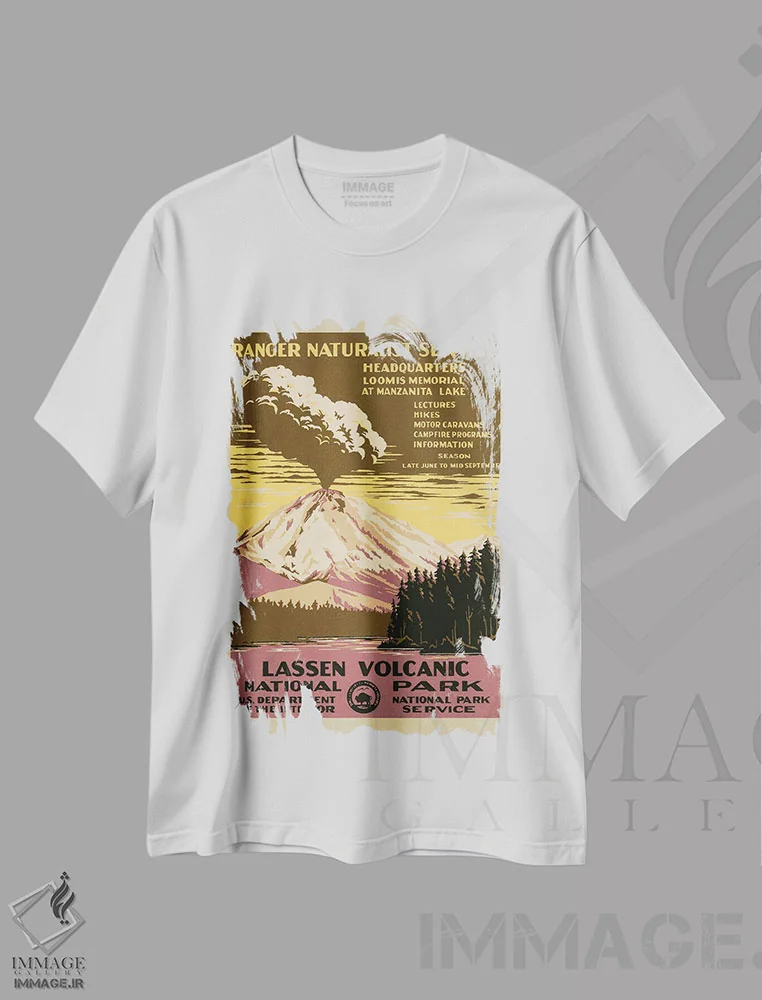 تیشرت سفید طرح دار پارک ملی آتشفشانی لسن، حدود ۱۹۳۸، تزئینی اثر C. دان پاول | immage.ir