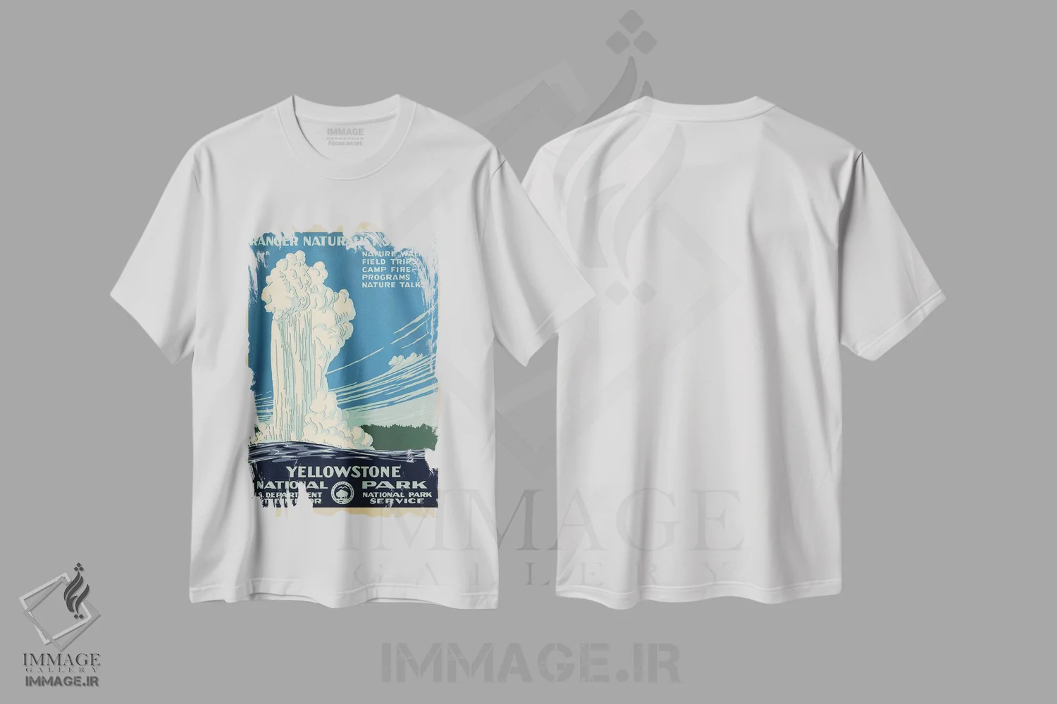 تیشرت سفید طرح دار پارک ملی یلواستون، حدود ۱۹۳۸، تزئینی اثر C. دان پاول | فروشگاه ایماژ
