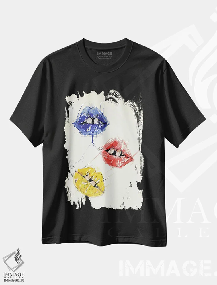 تیشرت مشکی طرح دار سه لب، دکوراسیون جایگزین اثر دوریانا پوپا | فروشگاه ایماژ