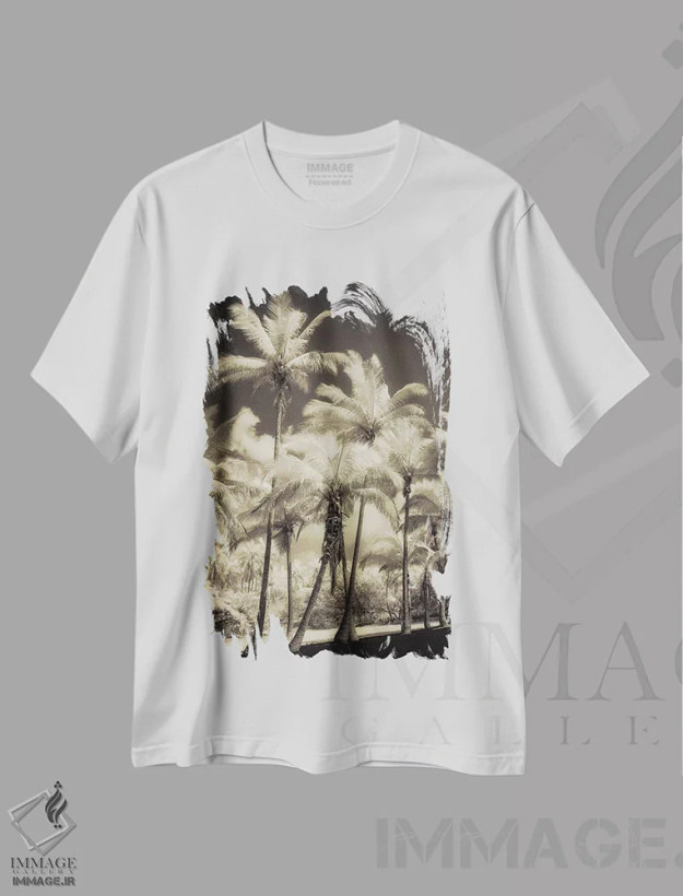 تیشرت سفید طرح دار نخل های سفید II، دکور ساحلی اثر دیان پوینسکی | فروشگاه ایماژ
