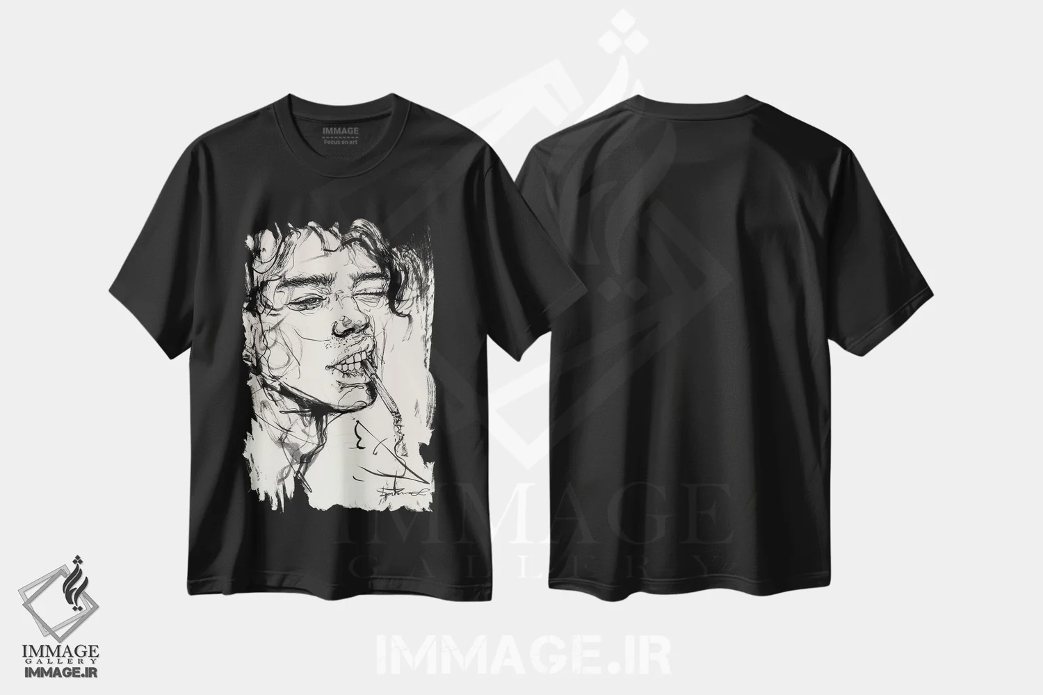 تیشرت مشکی طرح دار سیگار کشیدن، دکوراسیون جایگزین اثر دوریانا پوپا | فروشگاه ایماژ