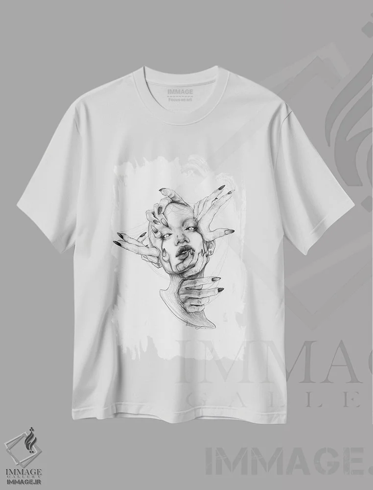 تیشرت سفید طرح دار زل زدن، دکوراسیون جایگزین اثر دوریانا پوپا | فروشگاه ایماژ