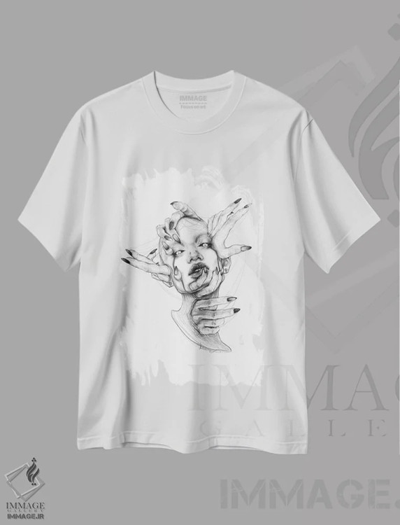 تیشرت سفید طرح دار زل زدن، دکوراسیون جایگزین اثر دوریانا پوپا | فروشگاه ایماژ