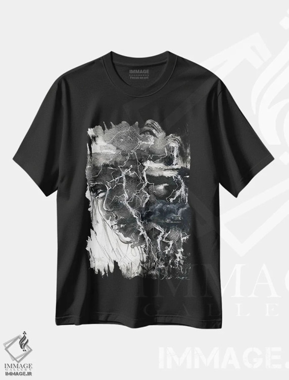 تیشرت مشکی طرح دار رعد، دکوراسیون جایگزین اثر دوریانا پوپا | فروشگاه ایماژ