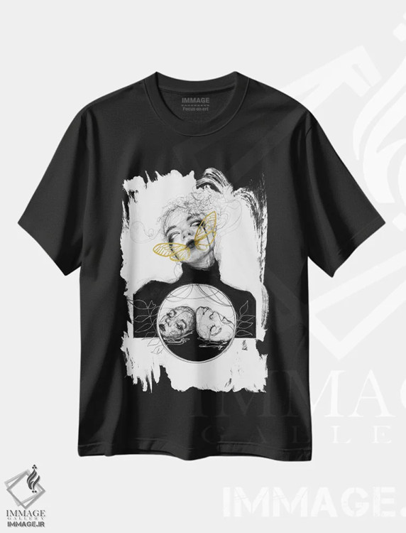 تیشرت مشکی طرح دار یین و یانگ، دکوراسیون جایگزین اثر دوریانا پوپا | فروشگاه ایماژ