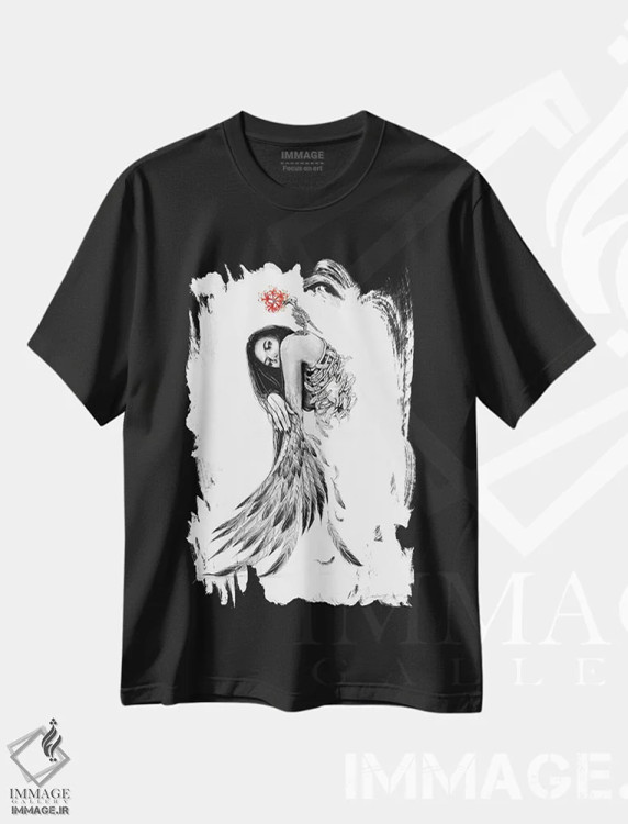 تیشرت مشکی طرح دار سقوط کرده، دکوراسیون جایگزین اثر دوریانا پوپا | فروشگاه ایماژ