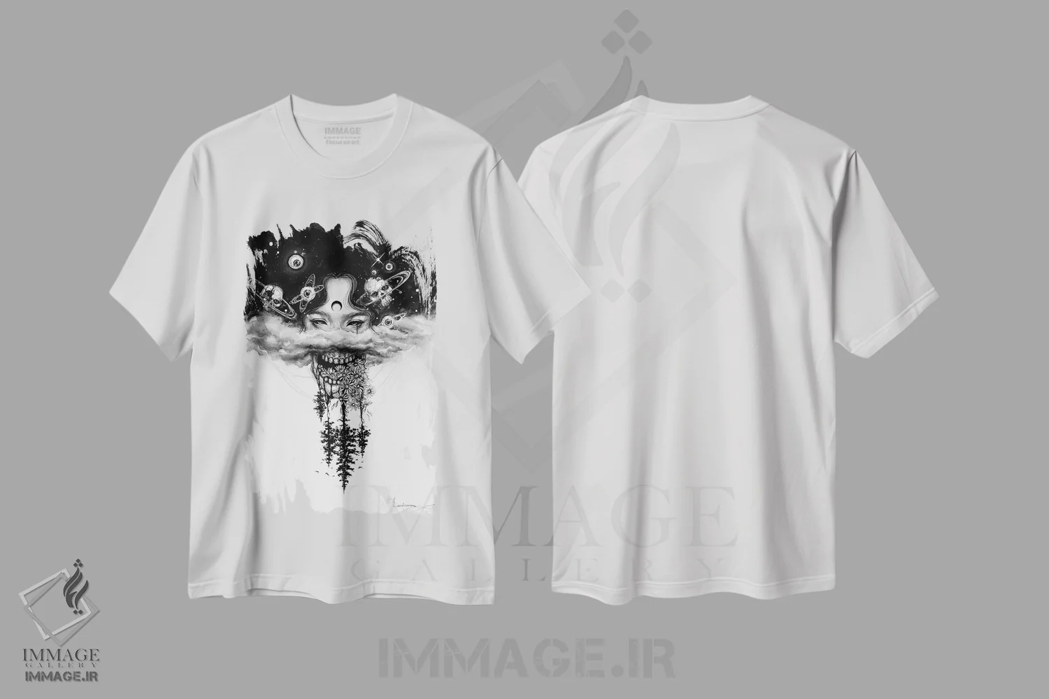 تیشرت سفید طرح دار آسمانی، دکوراسیون جایگزین اثر دوریانا پوپا | فروشگاه ایماژ