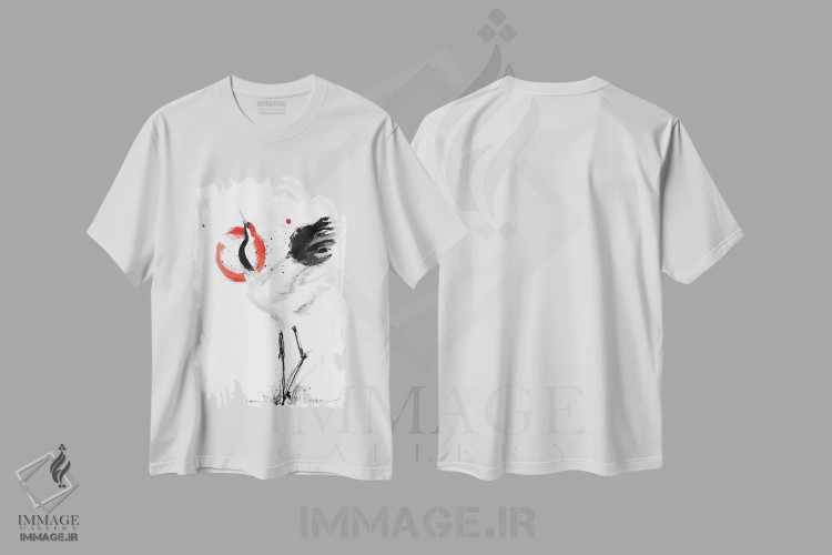 تیشرت سفید طرح دار درنای ژاپنی، دکوراسیون جایگزین اثر دوریانا پوپا | فروشگاه ایماژ