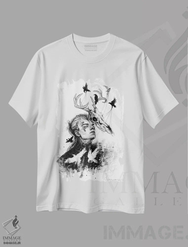 تیشرت سفید طرح دار زاغ ها در تاریکی، دکوراسیون جایگزین اثر دوریانا پوپا | فروشگاه ایماژ