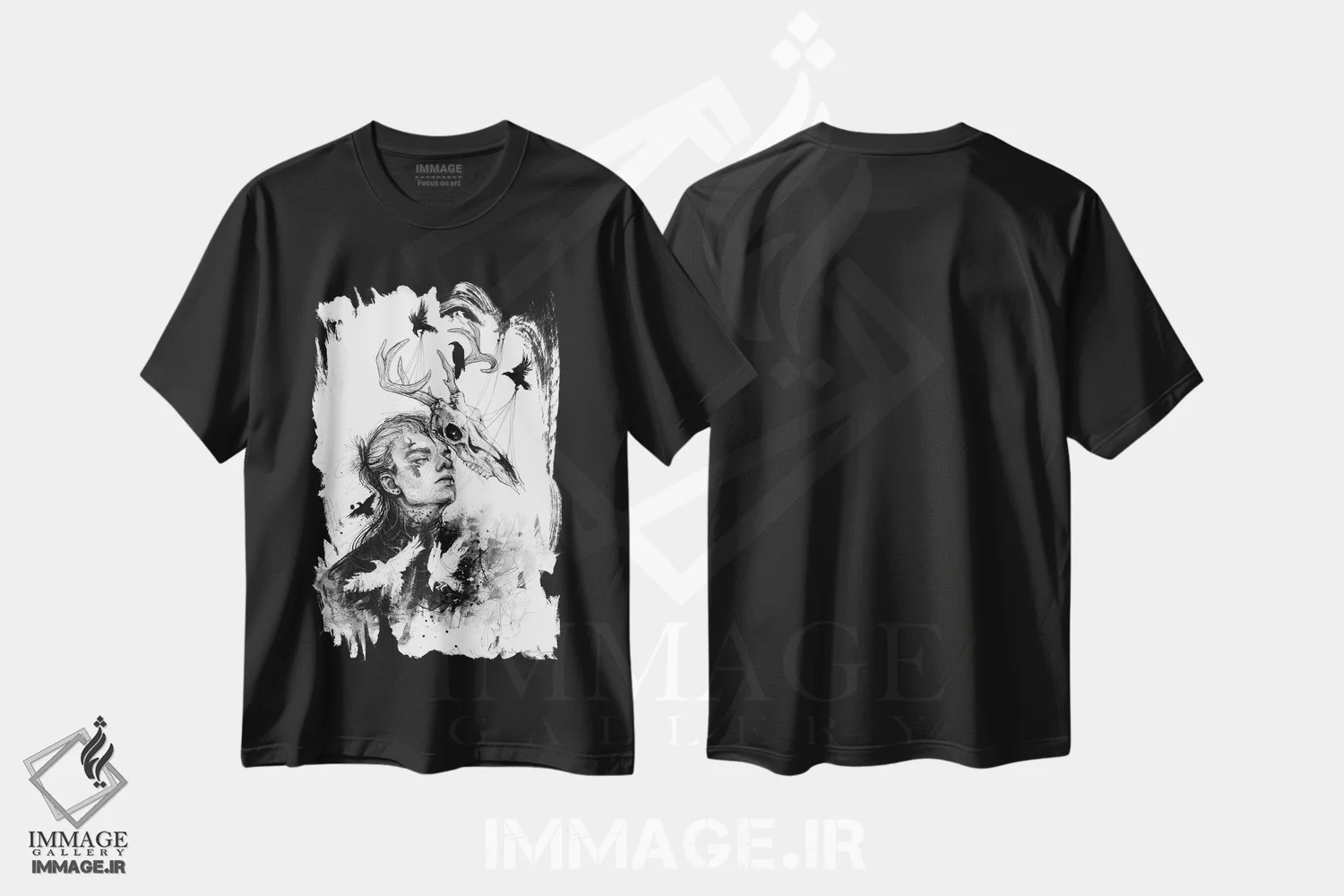 تیشرت مشکی طرح دار زاغ ها در تاریکی، دکوراسیون جایگزین اثر دوریانا پوپا | immage.ir