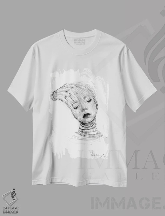 تیشرت سفید طرح دار فراموش کردن، دکوراسیون جایگزین اثر دوریانا پوپا | فروشگاه ایماژ